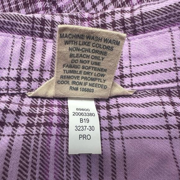 Duluth Plaid Shirt Womens Top Size L Pockets Button Up Purple Cotton Outdoors - Picture 5 of 6